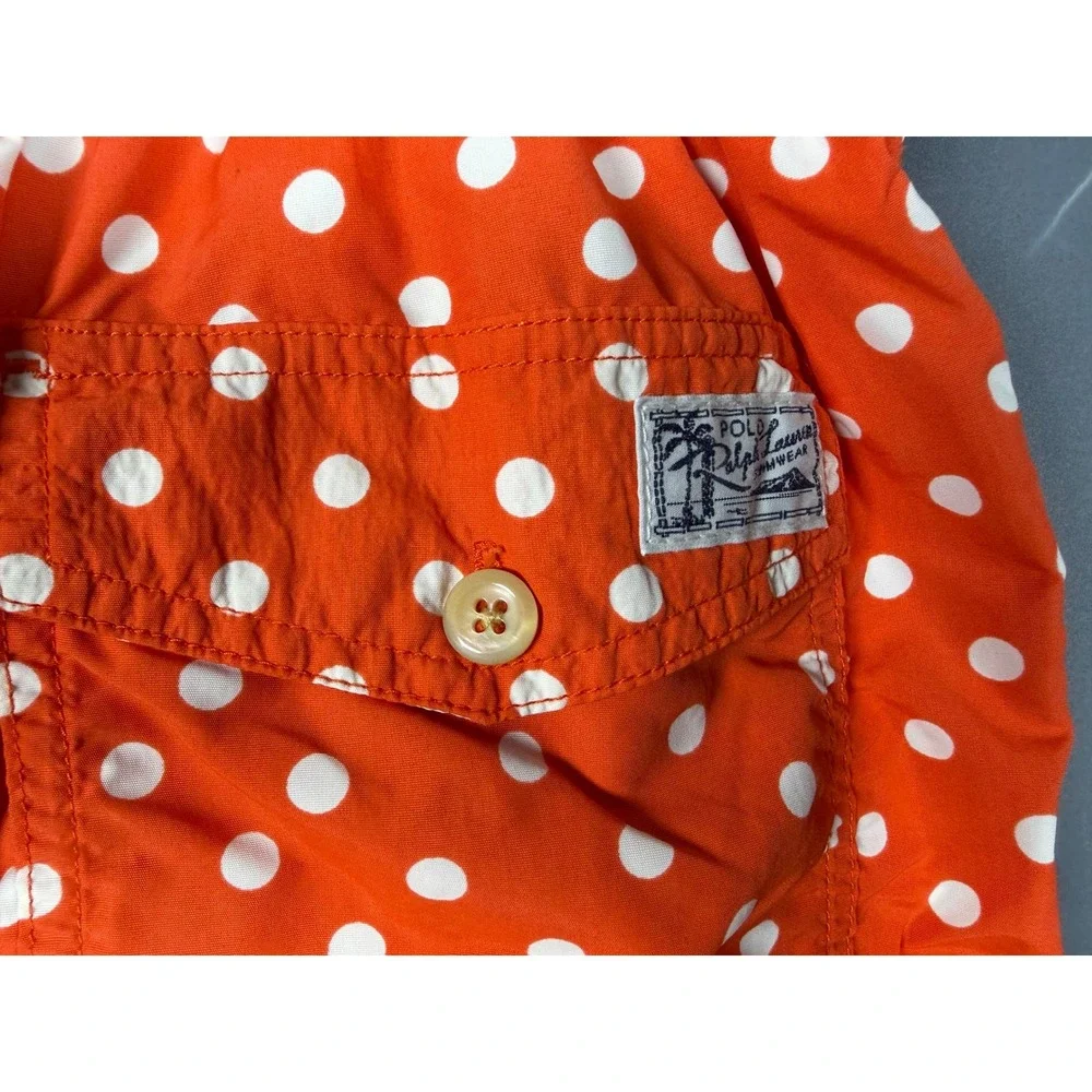 Polo Ralph Lauren Mens Small Orange Polka Dot Lined Swim Trunks Shorts
